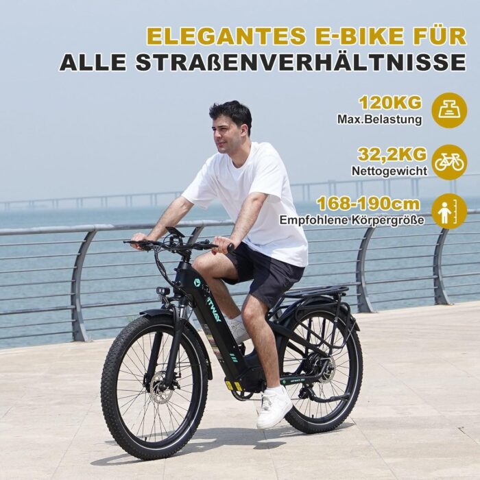 HITWAY E Bike 26X3.0 City Elektrofahrrad Pedelec, 250W City Cruiser E-Bike, 48V 18Ah austauschbarer Akku, max. Reichweite 55–80 km, 7 Gänge, Pendler-Elektrofahrrad für Erwachsene