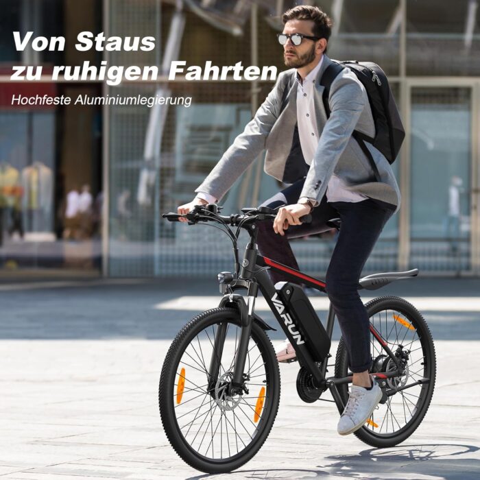 VARUN E Bike, 26/24 Zoll E-Mountainbike Herren Damen mit 48/36V Batterie, 21/1 Gang, Aluminium Rahmen, Reichweite 40-80KM, Ebike für Erwachsene und Jugendliche