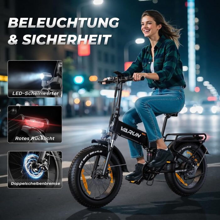 VARUN E Bike Klapprad 20 Zoll, Ebike Herren Damen mit 48V 13Ah Akku, 120KM Reichweite, 4.0 Fat Tire, LCD-Display mit 5 PAS, E-fatbike mit 7-Gang, StVZO, All-Terrain Pedelec Elektrofahrrad
