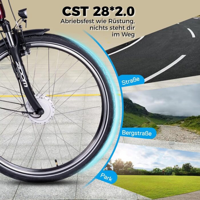 SAXONETTE E Bike mit Rücktrittbremse und nabenschaltung, Ebike Damen 28 Zoll mit 36V 13Ah BMS Akku, 7 Gang Elektro Fahrrad Erwachsene mit Federgabel, Pedelec mit Gepäckträger für Damen und Herren