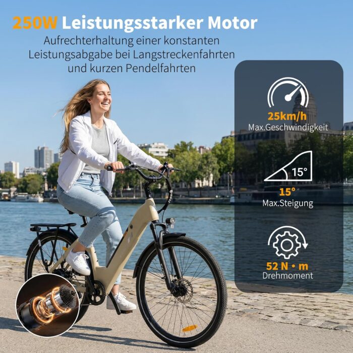 ttgo 28 Zoll E Bike für Erwachsene, Elektrofahrräder mit 36V 18Ah Akku 250W Motor 25 km/h 80-120 km Reichweite, 7-Gang Getriebe mit LCD-Display City E Bike für Herren Damen, C3 SE