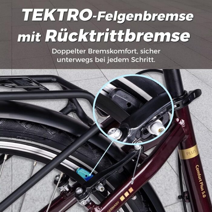 SAXONETTE E Bike mit Rücktrittbremse und nabenschaltung, Ebike Damen 28 Zoll mit 36V 13Ah BMS Akku, 7 Gang Elektro Fahrrad Erwachsene mit Federgabel, Pedelec mit Gepäckträger für Damen und Herren