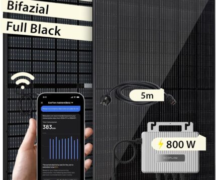 VALE Balkonkraftwerk Bifazial 900 Wp Full Black - EcoFlow Stream Wechselrichter 800 W - Hochwertiges Solarpanel Set - 5m AC-Kabel - inkl. App-Steuerung