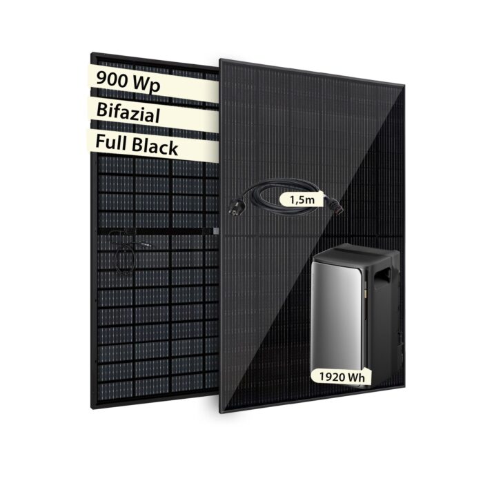 VALE Balkonkraftwerk Bifazial 900 Wp Full Black - EcoFlow Stream Wechselrichter 800 W - Hochwertiges Solarpanel Set - 5m AC-Kabel - inkl. App-Steuerung