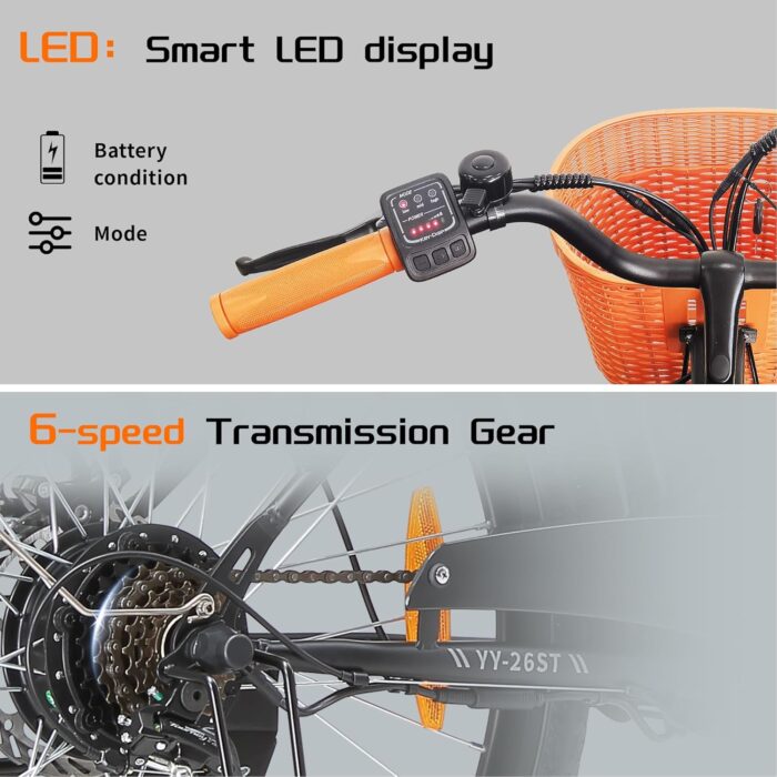 ttgo E Bike 26 Zoll, Elektrofahrräder für Herren Damen mit 36V 14,5Ah/18Ah Akku, 60–120 km Reichweite Citybike, LCD Display, 6/7-Gang, Aluminiumrahmen, Elektrofahrrad mit Korb