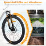 HILAND 26 Zoll Elektomountainbike mit Gepäckträger, 250W Motor, 36V 7.8Ah Akku, 7.8Ah Akku, Elektrofahrrad mit Scheibenbremsen vorne und hinten, E-Bike für Damen und Herren, Grau/Weiß