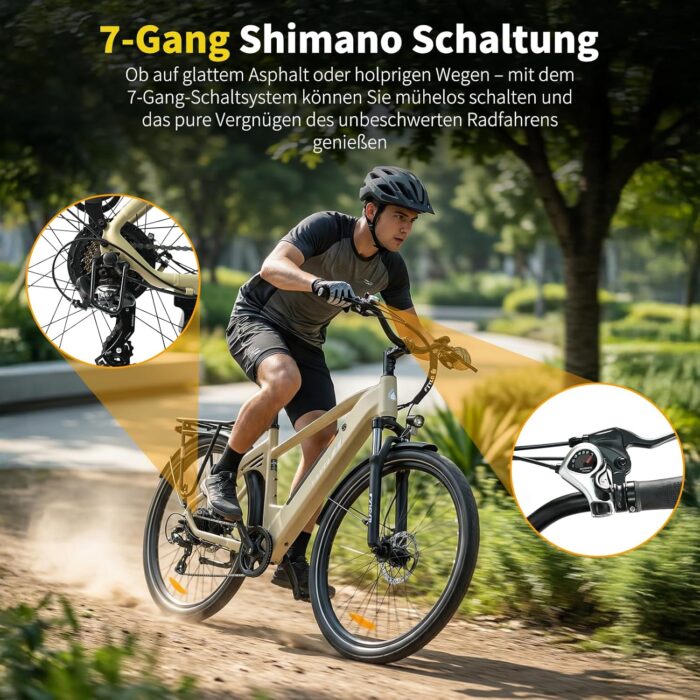 ttgo 28 Zoll E Bike für Erwachsene, Elektrofahrräder mit 36V 18Ah Akku 250W Motor 25 km/h 80-120 km Reichweite, 7-Gang Getriebe mit LCD-Display City E Bike für Herren Damen, C3 SE