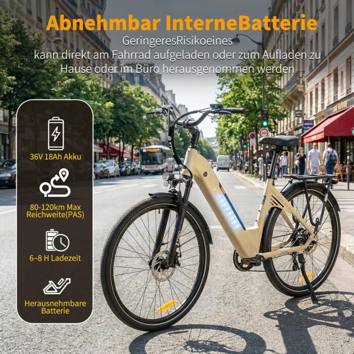 ttgo 28 Zoll E Bike für Erwachsene, Elektrofahrräder mit 36V 18Ah Akku 250W Motor 25 km/h 80-120 km Reichweite, 7-Gang Getriebe mit LCD-Display City E Bike für Herren Damen, C3 SE
