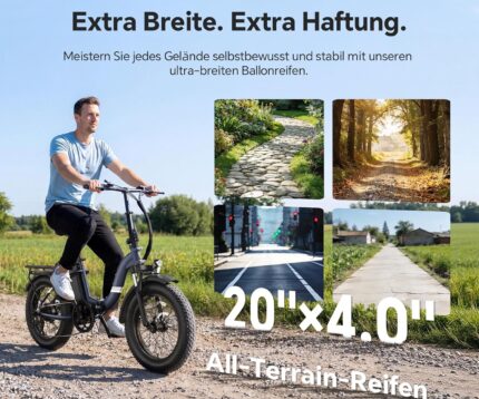 Touroll S2/S2 Pro 2026 Klappbar E-Bike Herren, 250W Fatbike, 20"×4.0" All-Terrain Reifen, 150 km Reichweite, 720Wh Akku, StVZO Straßenzulassung – Elektrofahrrad für Stadt, Offroad & Pendler