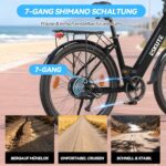 ESKUTE C100 Plus E-Bike, 26 Zoll Elektrofahrrad, E-Cityrad 250W HeckMotor, 36V 13Ah Wechselakku, bis zu 100km, LCD-Display, Tiefeinsteiger E-CityBike