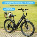 ESKUTE C100 Plus E-Bike, 26 Zoll Elektrofahrrad, E-Cityrad 250W HeckMotor, 36V 13Ah Wechselakku, bis zu 100km, LCD-Display, Tiefeinsteiger E-CityBike