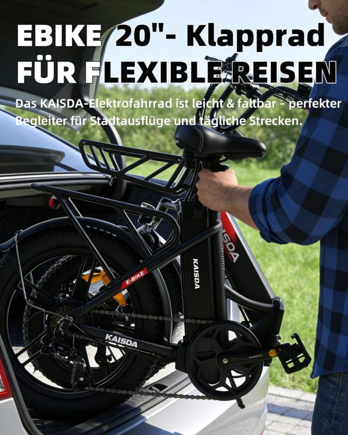 E-Bike Klappbar 20 Zoll Fatbike – 36V20.8Ah Doppelakku, bis 45-90KM Reichweite & 150KG Belastungebike 20 Zoll Fat Tire für Schnee, Stadt, Strand – 33KG Leicht & IPX-Wasserdicht