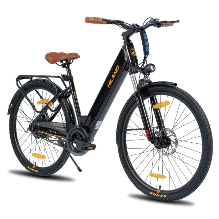 HILAND 26 Zoll Elektrisches Citybike, 250W Motor, 36V 7,8Ah Akku, Elektro Pendlerfahrräder, Scheibenbremsen vorne und hinten, E-Bike für Damen und Herren, Schwarz/Weiß/Rosa