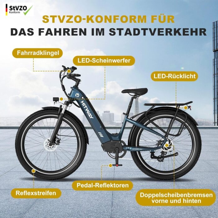 HITWAY E Bike 26X3.0 City Elektrofahrrad Pedelec, 250W City Cruiser E-Bike, 48V 18Ah austauschbarer Akku, max. Reichweite 55–80 km, 7 Gänge, Pendler-Elektrofahrrad für Erwachsene