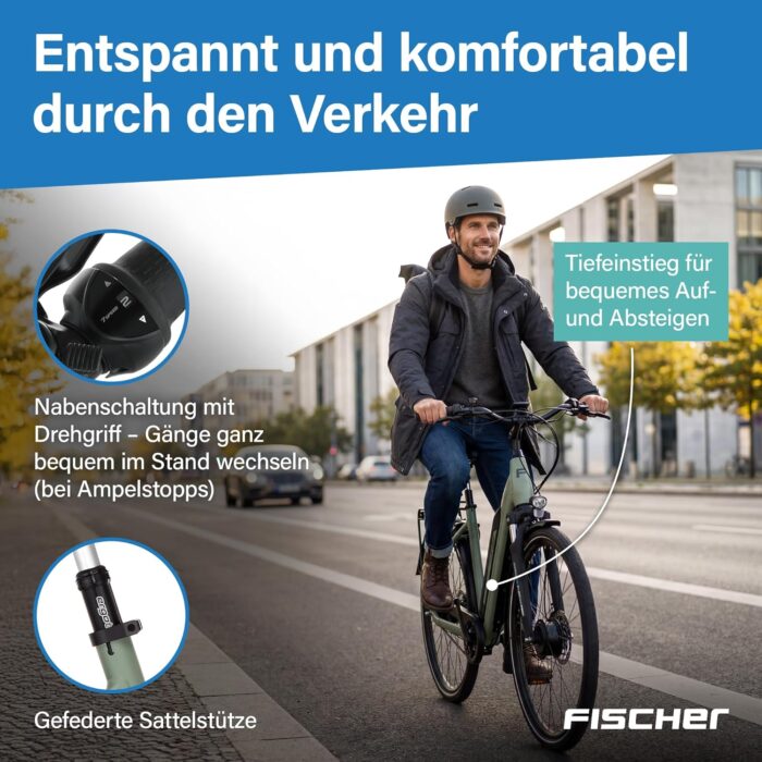 Fischer E-Bike City CITA 2403 Active Elektrofahrrad für Damen und Herren, RH 43, Frontmotor 40 Nm, 48 V Akku