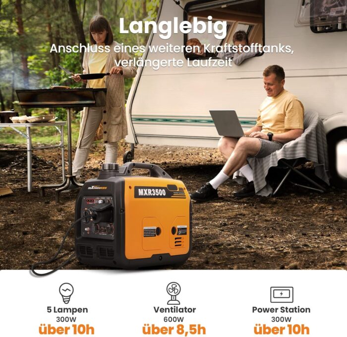 maXpeedingrods Inverter Stromerzeuger 3300W Stromgenerator Benzin Superleise 4 Takt mit USB und 230V Steckdosen Leicht als Notstromaggregat Backup Stromausfälle für Camping Wohnwagen Garage Baustelle