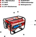 Stromgenerator mit Benzin | Stromerzeuger mit Zubehör | Notstromaggregat leise | 5 Steckdosen 3x 230V / 1x 400V / 1x 12 V | 6,5 PS (Stromgenerator mit Zugstarter)
