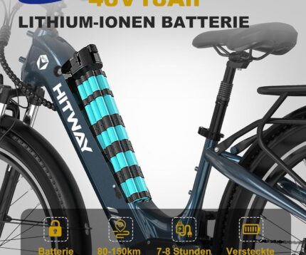 HITWAY E Bike 26X3.0 City Elektrofahrrad Pedelec, 250W City Cruiser E-Bike, 48V 18Ah austauschbarer Akku, max. Reichweite 55–80 km, 7 Gänge, Pendler-Elektrofahrrad für Erwachsene