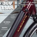 SAXONETTE E Bike mit Rücktrittbremse und nabenschaltung, Ebike Damen 28 Zoll mit 36V 13Ah BMS Akku, 7 Gang Elektro Fahrrad Erwachsene mit Federgabel, Pedelec mit Gepäckträger für Damen und Herren