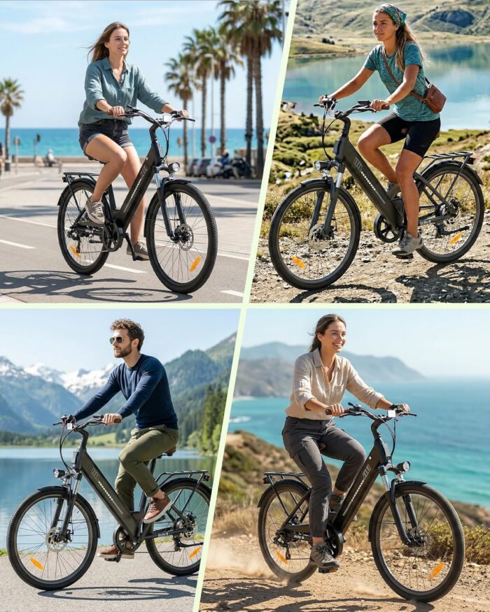 Finbike E Bike für Erwachsene 250W, 26 Zoll CityBike, Elektrofahrrad mit 55 Miles PAS Reichweite, 25 km/h Electric Bike für Herren und Damen,7 Gang Schaltung, Stoßdämpfung