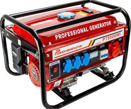 Stromgenerator mit Benzin | Stromerzeuger mit Zubehör | Notstromaggregat leise | 5 Steckdosen 3x 230V / 1x 400V / 1x 12 V | 6,5 PS (Stromgenerator mit Zugstarter)